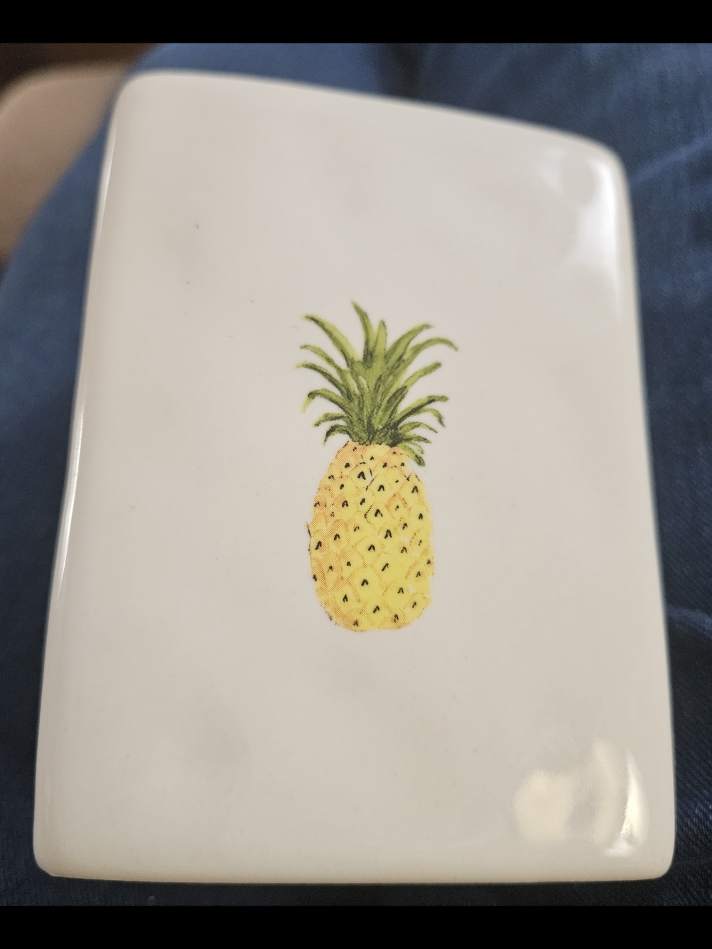 White Ceramic Pineapple Trinket Dish - Yellow & Green
